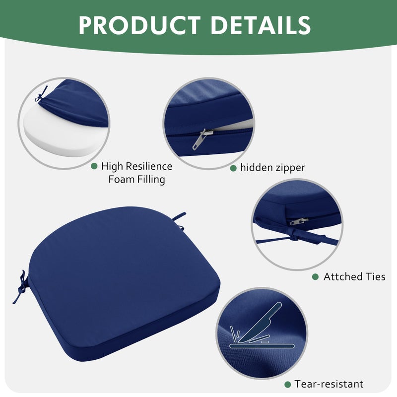 Summsun Outdoor Chair Cushions Set of 4: Waterproof & Fade Resistant Patio Furniture Cushions - 18.5 x 16 x 2 Inch Non Slip Round Corner Seat Cushion Pads with Removable Cover for Garden Yard Lawn  Navy Blue - Image 4